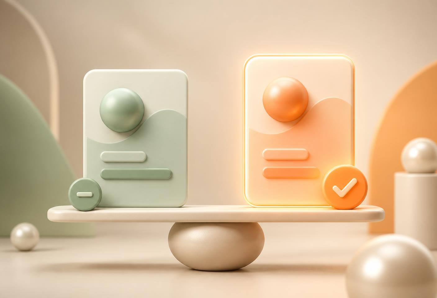 Two option cards weighed on a balance with the better option highlighted