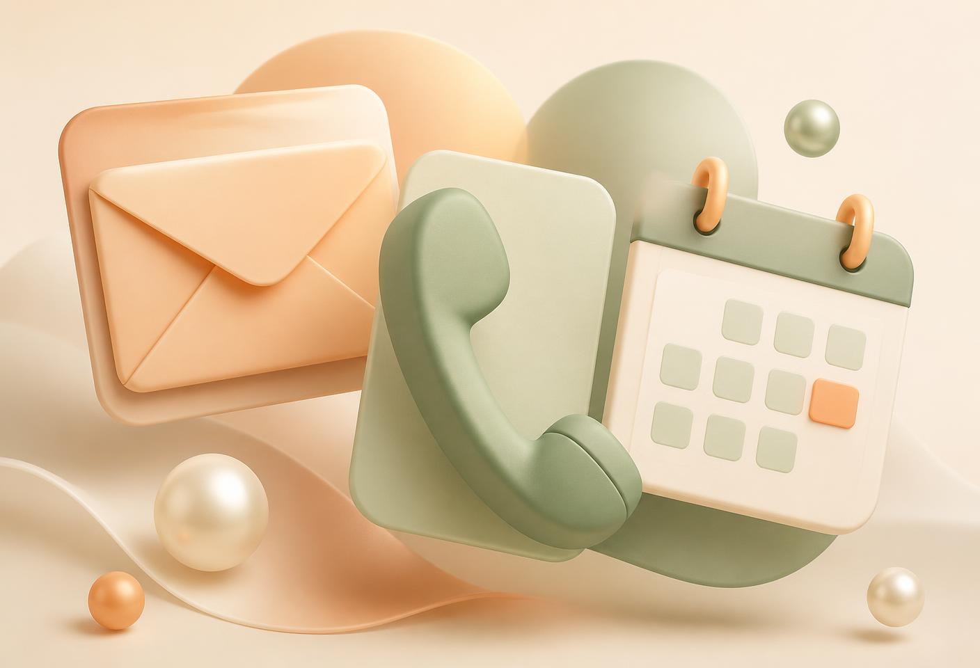 An envelope, phone handset and calendar representing ways to get in touch