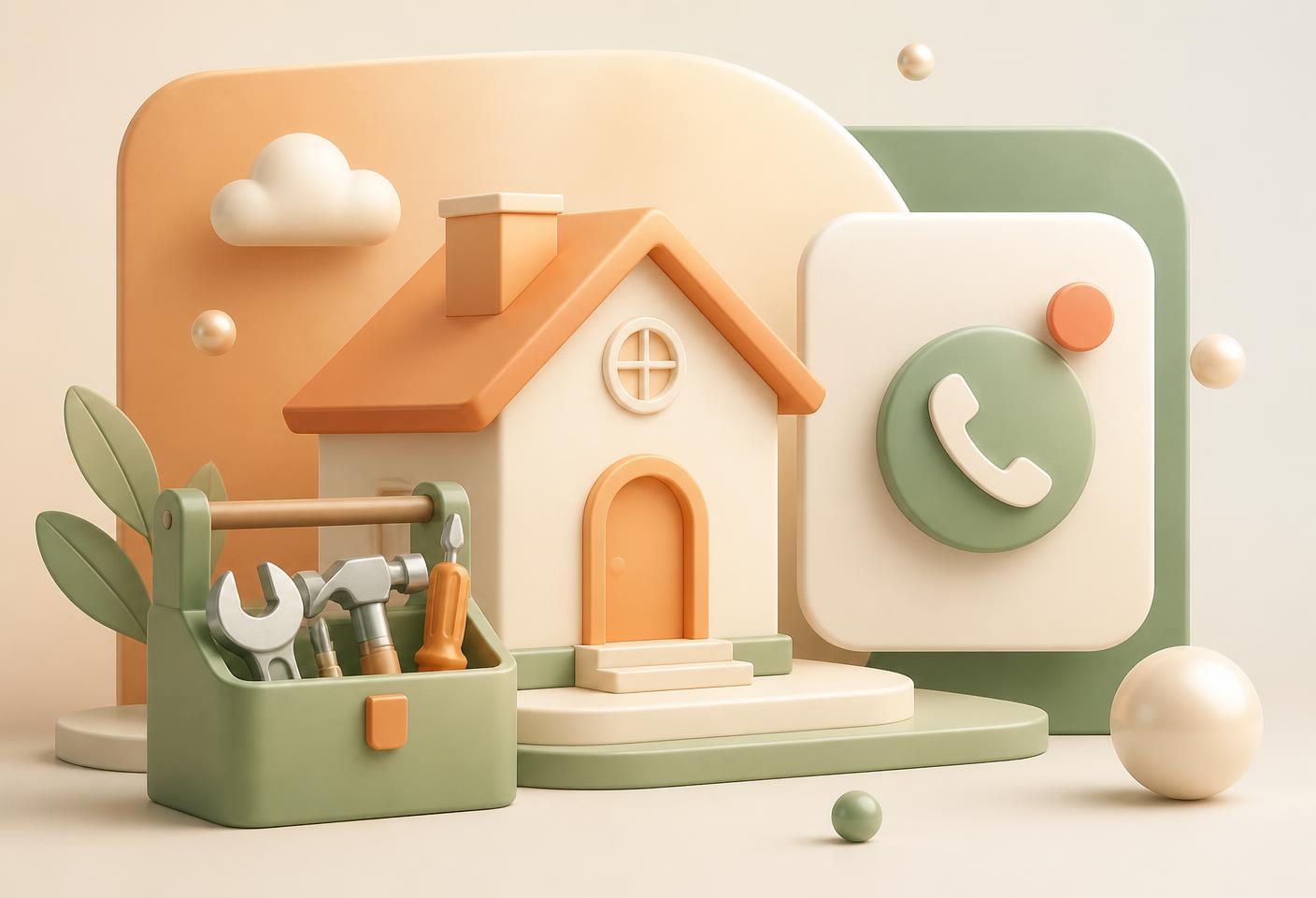 A house and toolbox beside an incoming service call notification