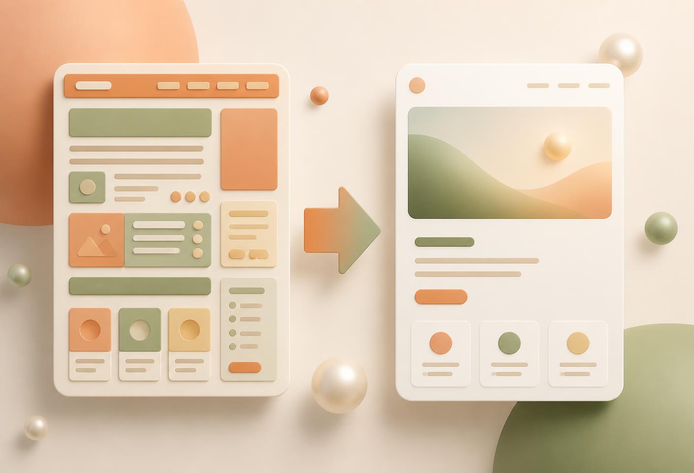 An outdated website layout transforming into a clean modern layout