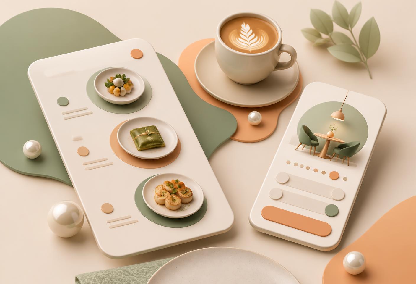 A restaurant menu board and coffee beside a mobile reservation screen