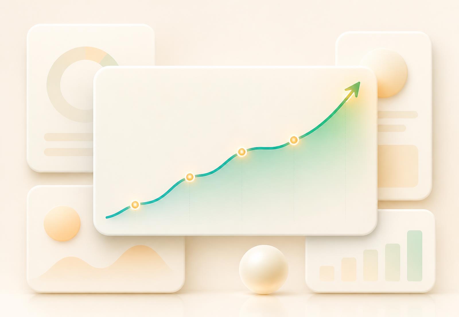 Abstract visual of search rankings climbing across reporting cards